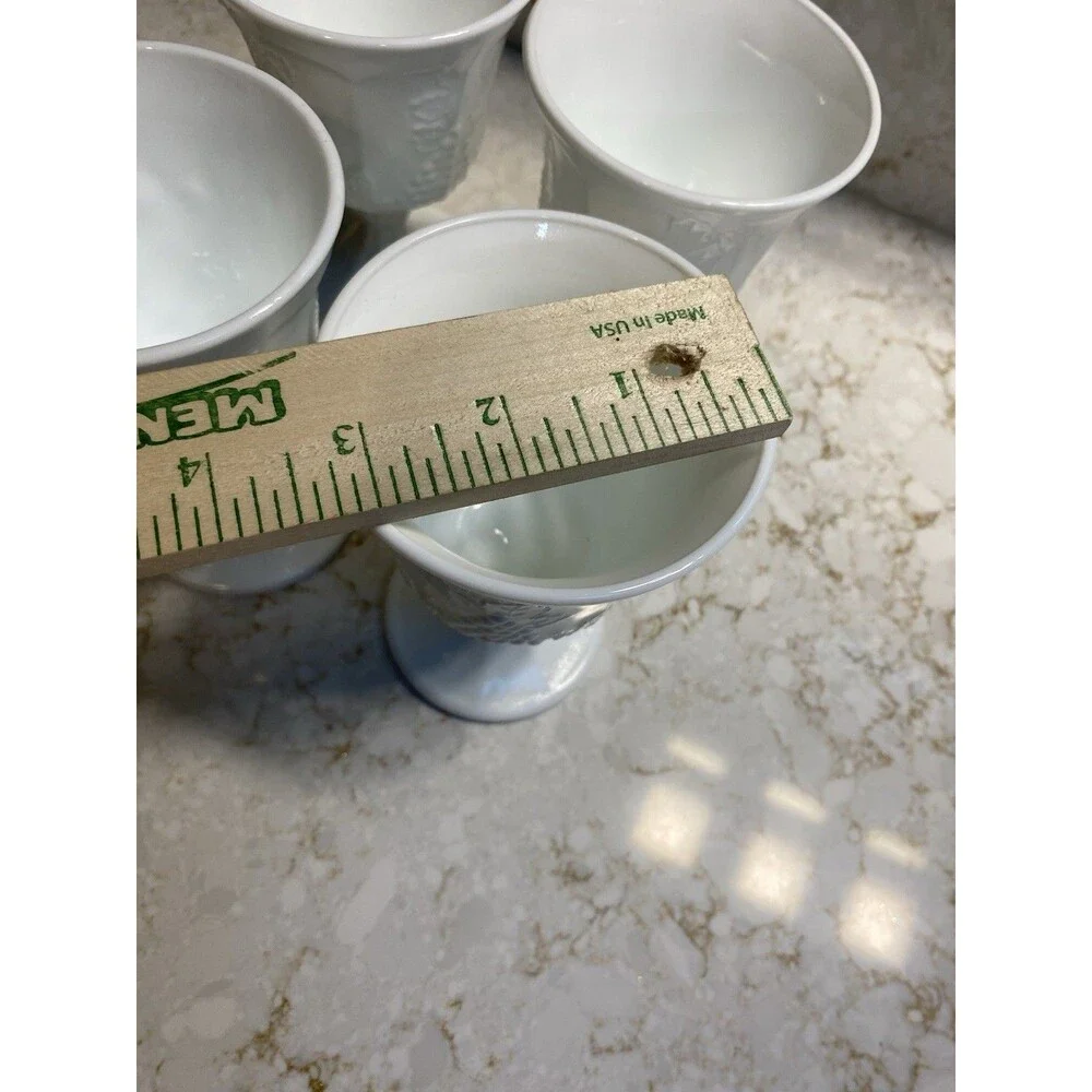 Set of 4 White Milk Glass Grape Pattern Pedestal Goblets 10 oz Vintage Drinkware